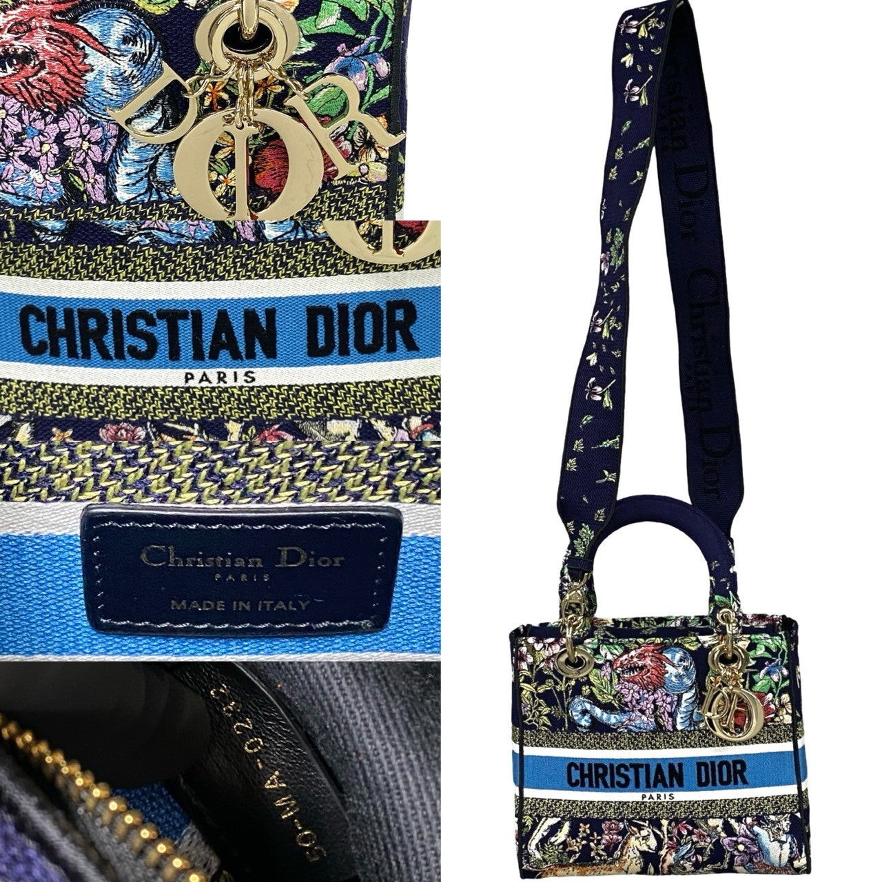 Dior Shoulder Bag Canvas Blue Canage Lady Dior Women Used Authentic