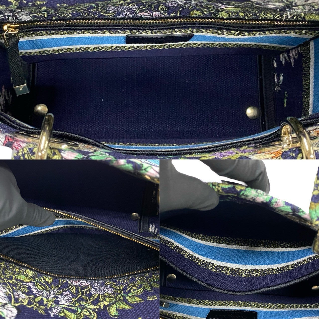 Dior Shoulder Bag Canvas Blue Canage Lady Dior Women Used Authentic