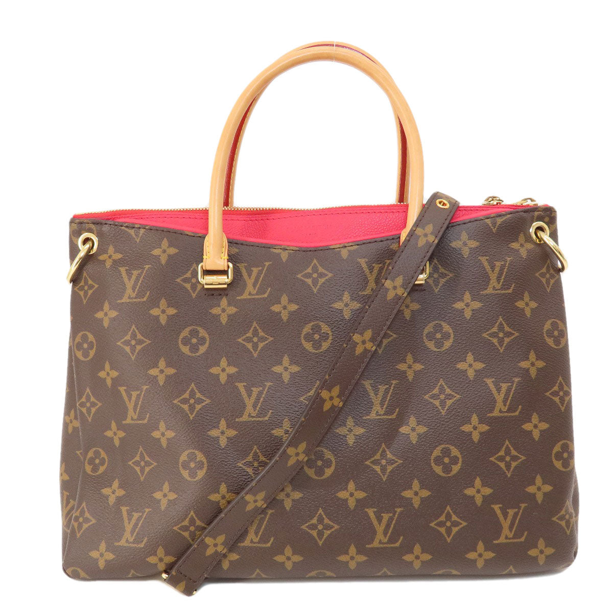 Louis Vuitton Tote Bag M41175 Monogram Canvas Brown Pallas Monog Lamb Women Used Authentic