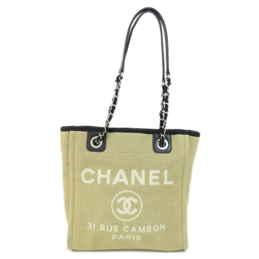 Chanel Tote Bag Canvas Beige Deauville Silver Metal