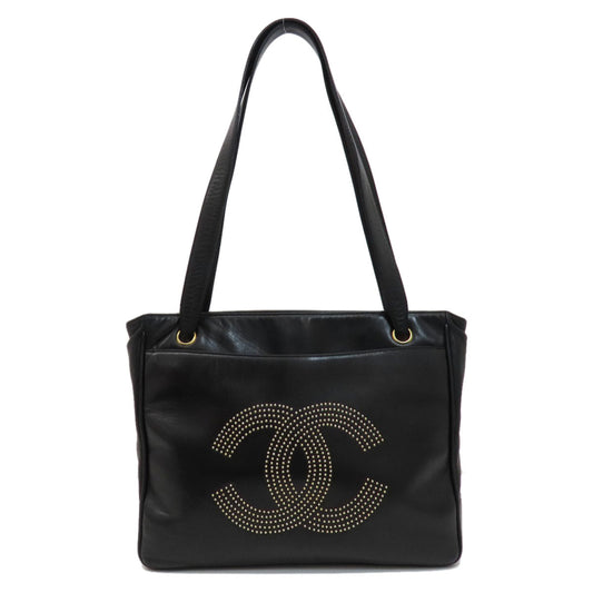 Chanel Tote Bag Lambskin Black Coco Mark Studs Gold Metal Women Used Authentic