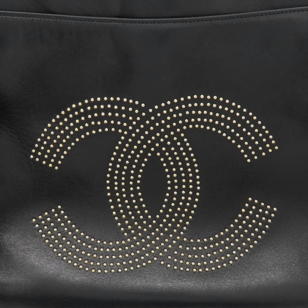 Chanel Tote Bag Lambskin Black Coco Mark Studs Gold Metal Women Used Authentic