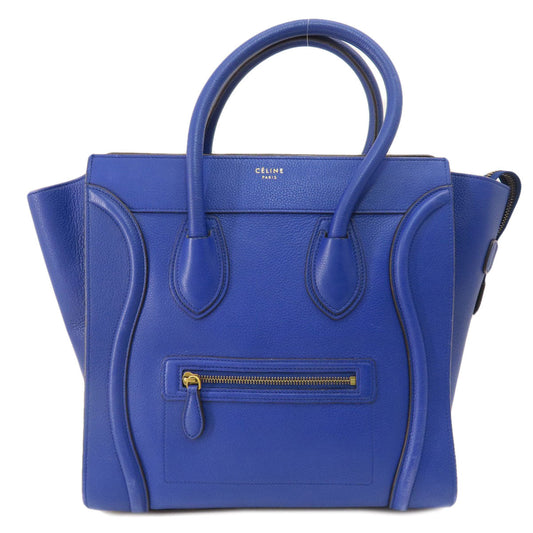 Celine Tote Bag Leather Blue Luggage Micro Women Used Authentic