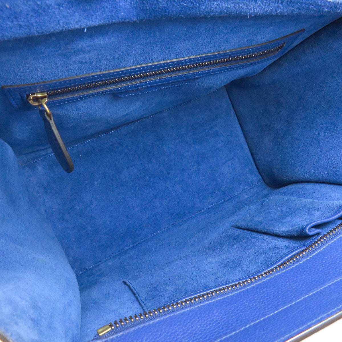 Celine Tote Bag Leather Blue Luggage Micro Women Used Authentic