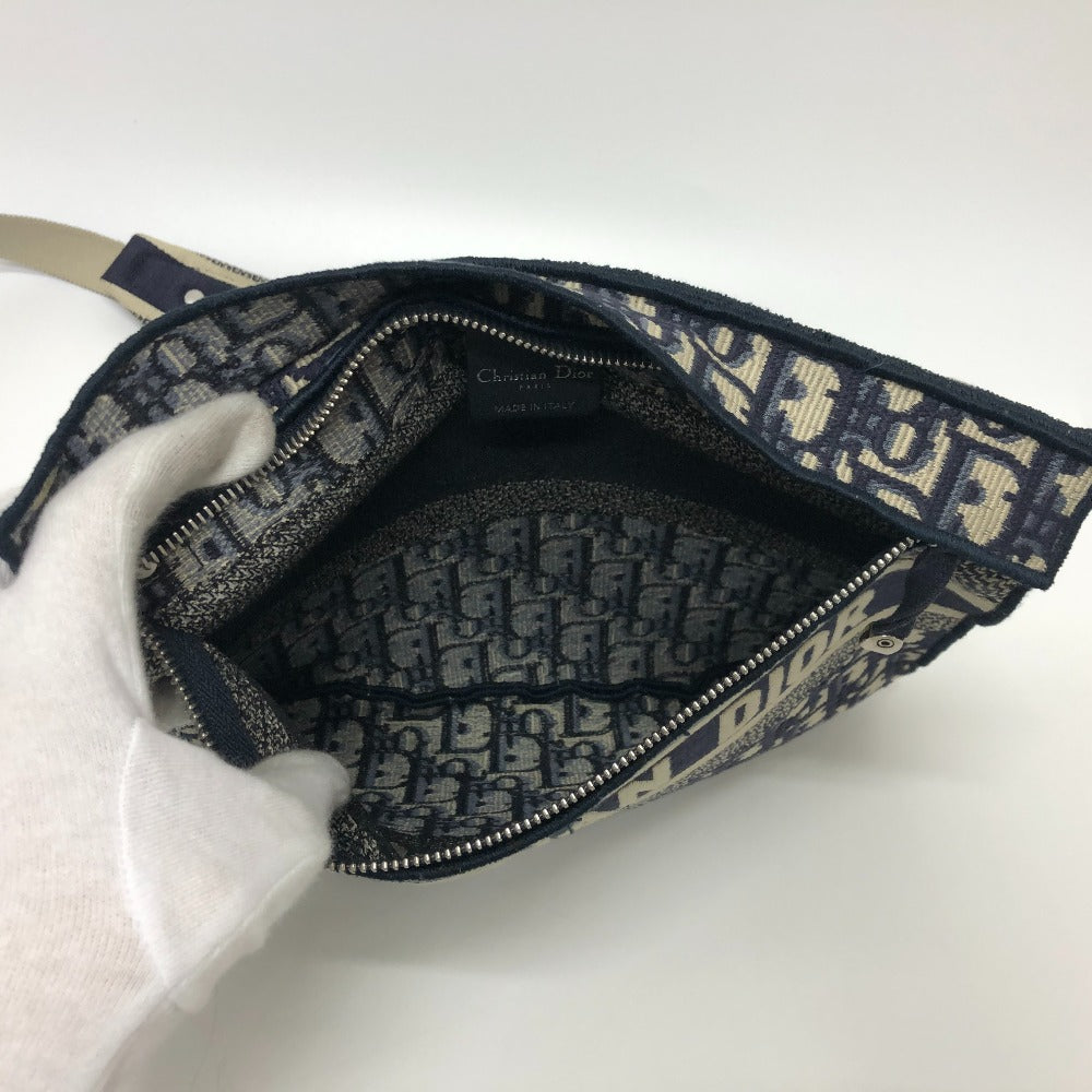 Dior Shoulder Bag Jacquard Navy Oblique Women Used Authentic