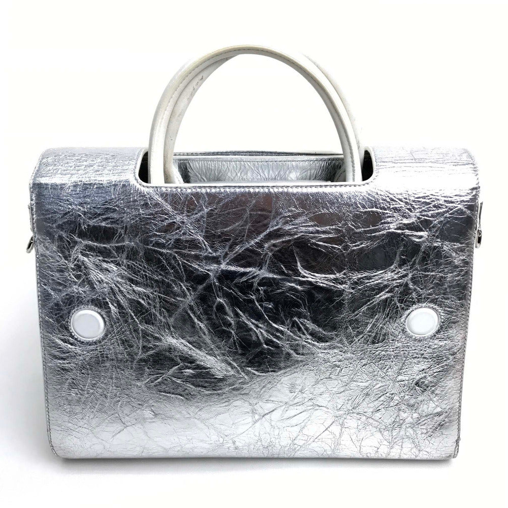 Christian Dior Handbag Leather Metallic Silver Diorever Women Used Authentic