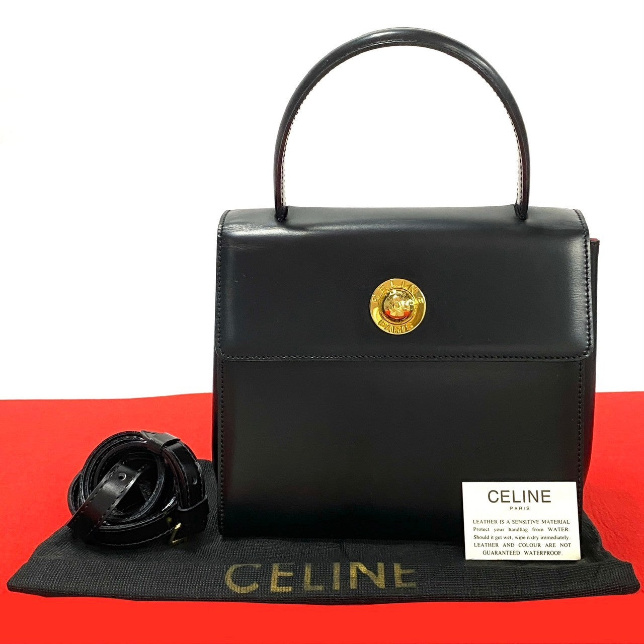 Celine Shoulder Bag Leather Black Star Ball Metal Women Used Authentic