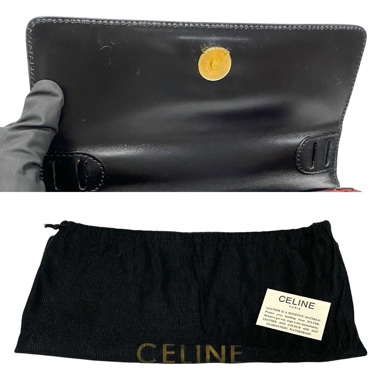 Celine Shoulder Bag Leather Black Star Ball Metal Women Used Authentic