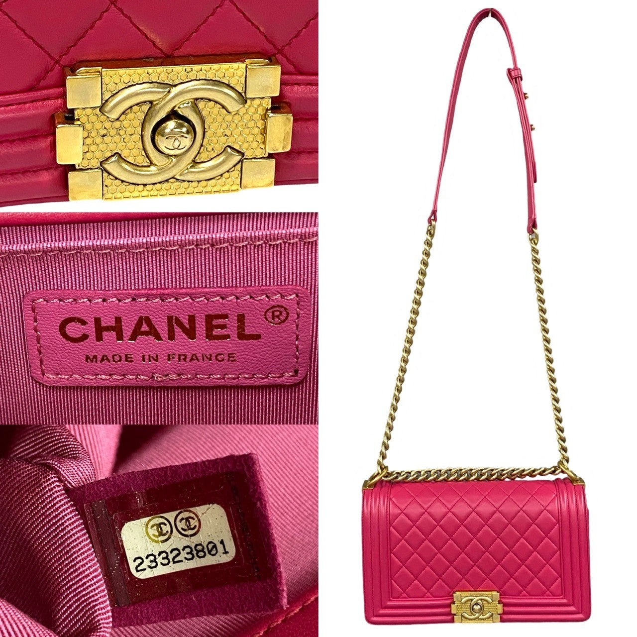 Chanel Shoulder Bag Lambskin Pink Coco Mark Boy Chanel Women Used Authentic