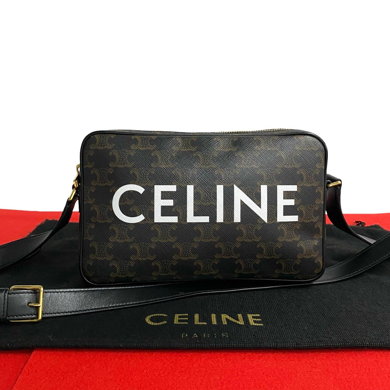 Celine Shoulder Bag Leather, Pvc Black Triomphe Messenger Medium Mens(unisex) Used Authentic