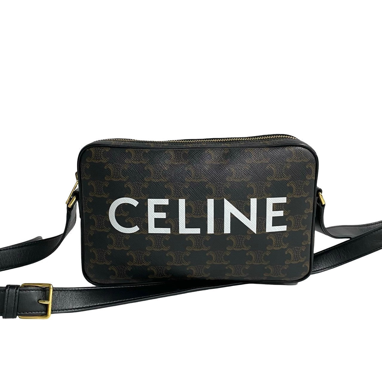 Celine Shoulder Bag Leather, Pvc Black Triomphe Messenger Medium Mens(unisex) Used Authentic