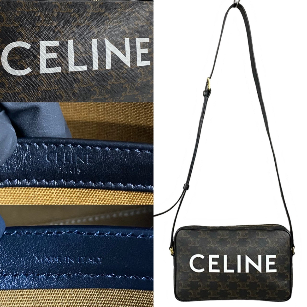 Celine Shoulder Bag Leather, Pvc Black Triomphe Messenger Medium Mens(unisex) Used Authentic