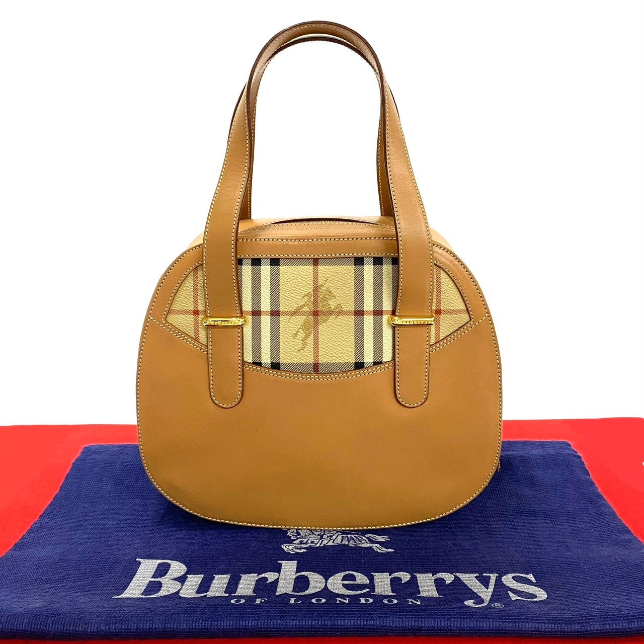 Burberry Handbag Leather, Pvc Brown Shadow Horse Logo Nova Check Pattern Women Used Authentic