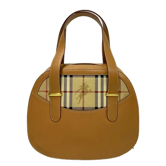 Burberry Handbag Leather, Pvc Brown Shadow Horse Logo Nova Check Pattern Women Used Authentic