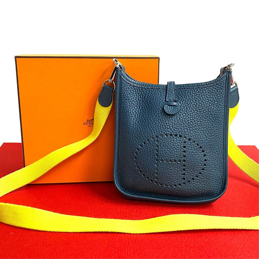 Hermes Shoulder Bag Taurillon Clemence, Leather Blue Evelyn Tpm Women Used Authentic