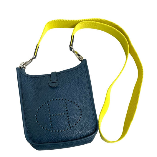 Hermes Shoulder Bag Taurillon Clemence, Leather Blue Evelyn Tpm Women Used Authentic