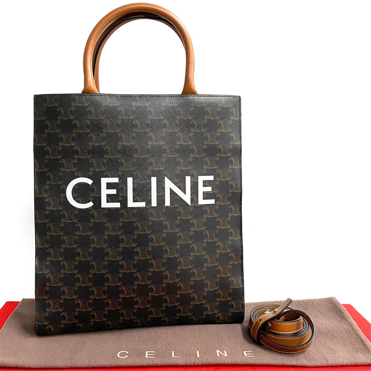 Celine Shoulder Bag Leather, Pvc Brown Triomphe Pattern Small Bar Tikal Kaba Women Used Authentic