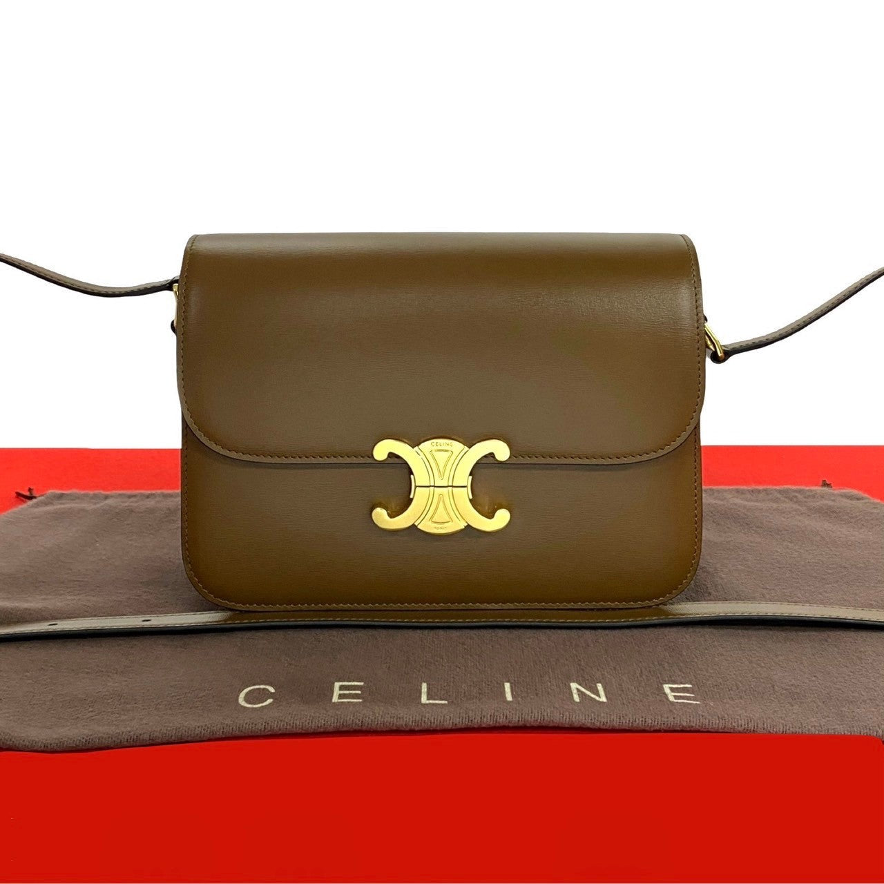 Celine Shoulder Bag Calfskin, Leather Brown Classic Triomphe Women Used Authentic