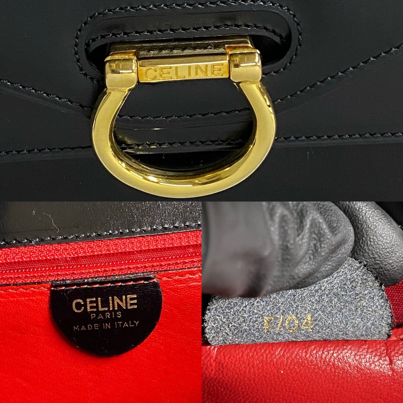 Celine Handbag Calfskin, Leather Black Logo Metal Women Used Authentic