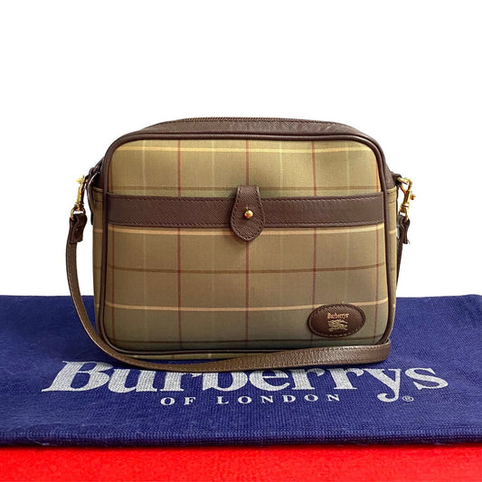 Burberry Shoulder Bag Canvas, Leather Brown Check Pattern Shadow Horse Logo Women Used Authentic