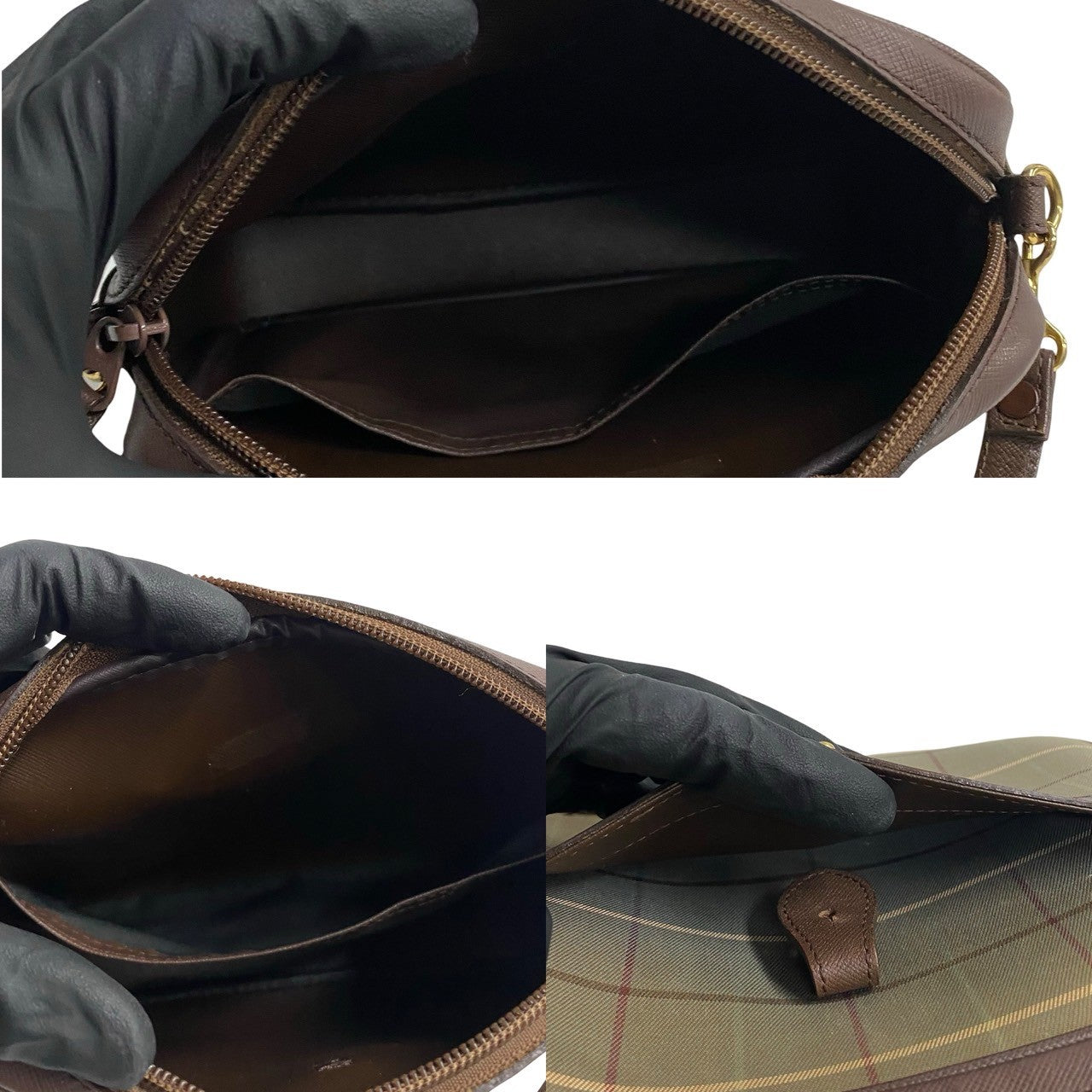 Burberry Shoulder Bag Canvas, Leather Brown Check Pattern Shadow Horse Logo Women Used Authentic