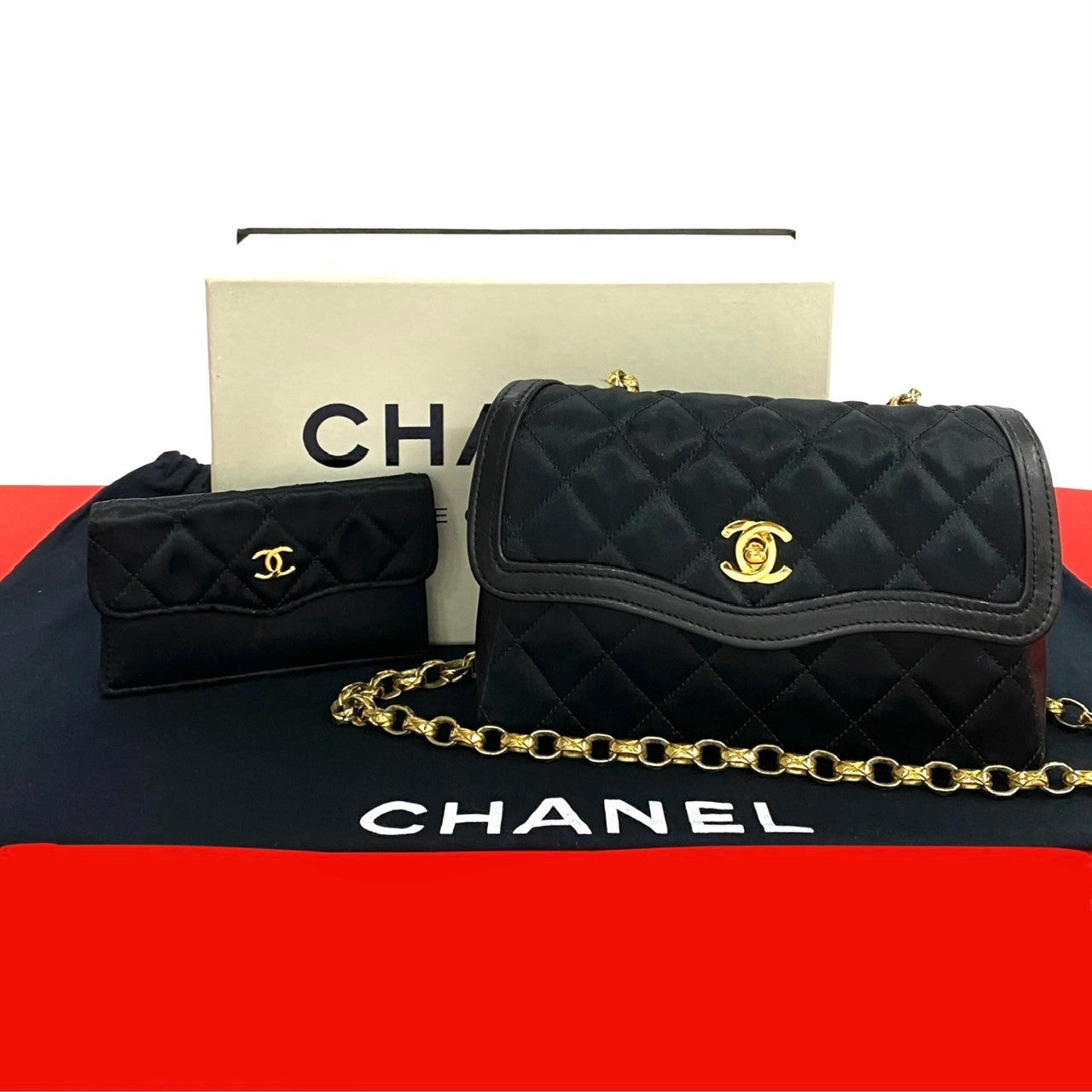 Chanel Shoulder Bag Leather, Satin Black Coco Mark Matrasse Women Used Authentic