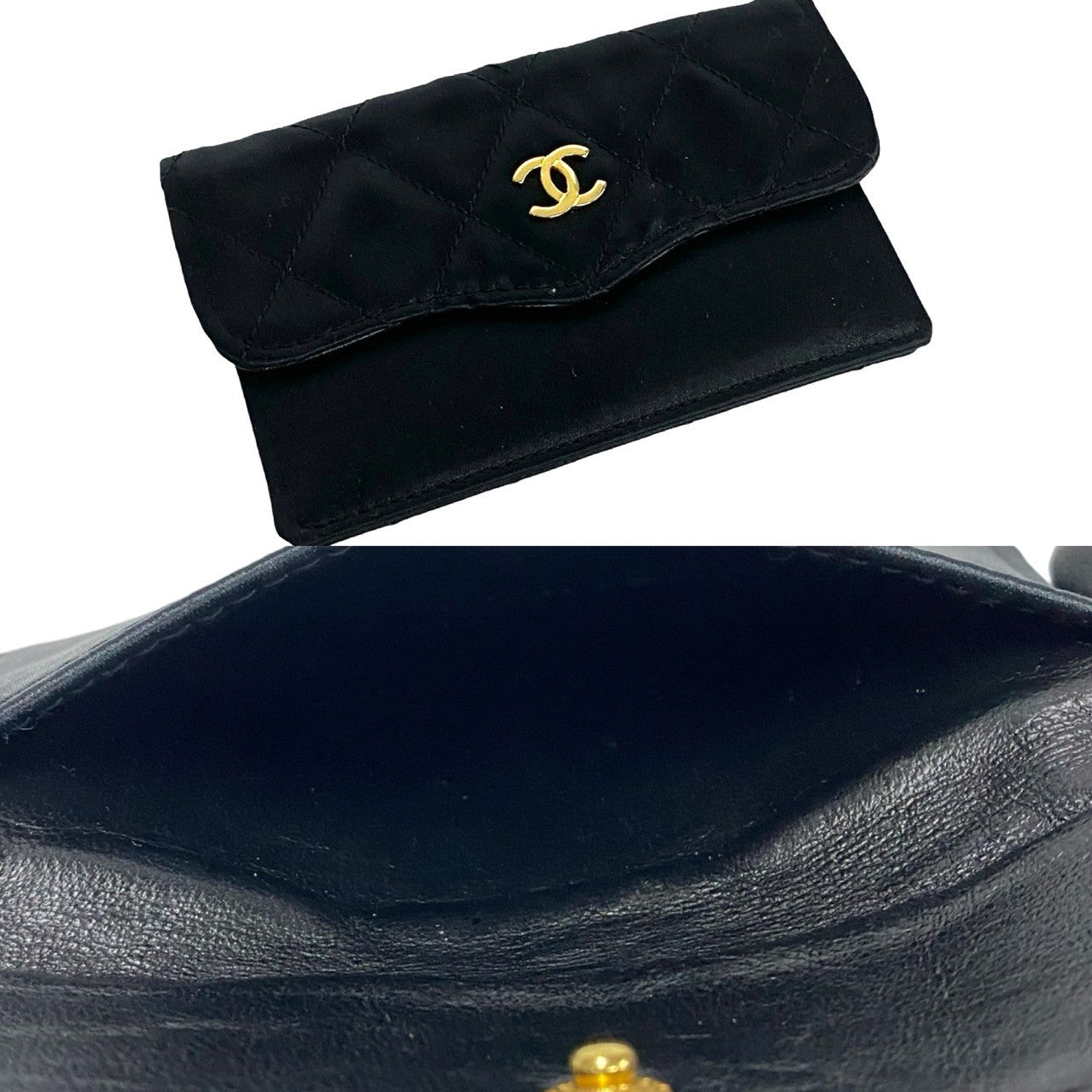 Chanel Shoulder Bag Leather, Satin Black Coco Mark Matrasse Women Used Authentic