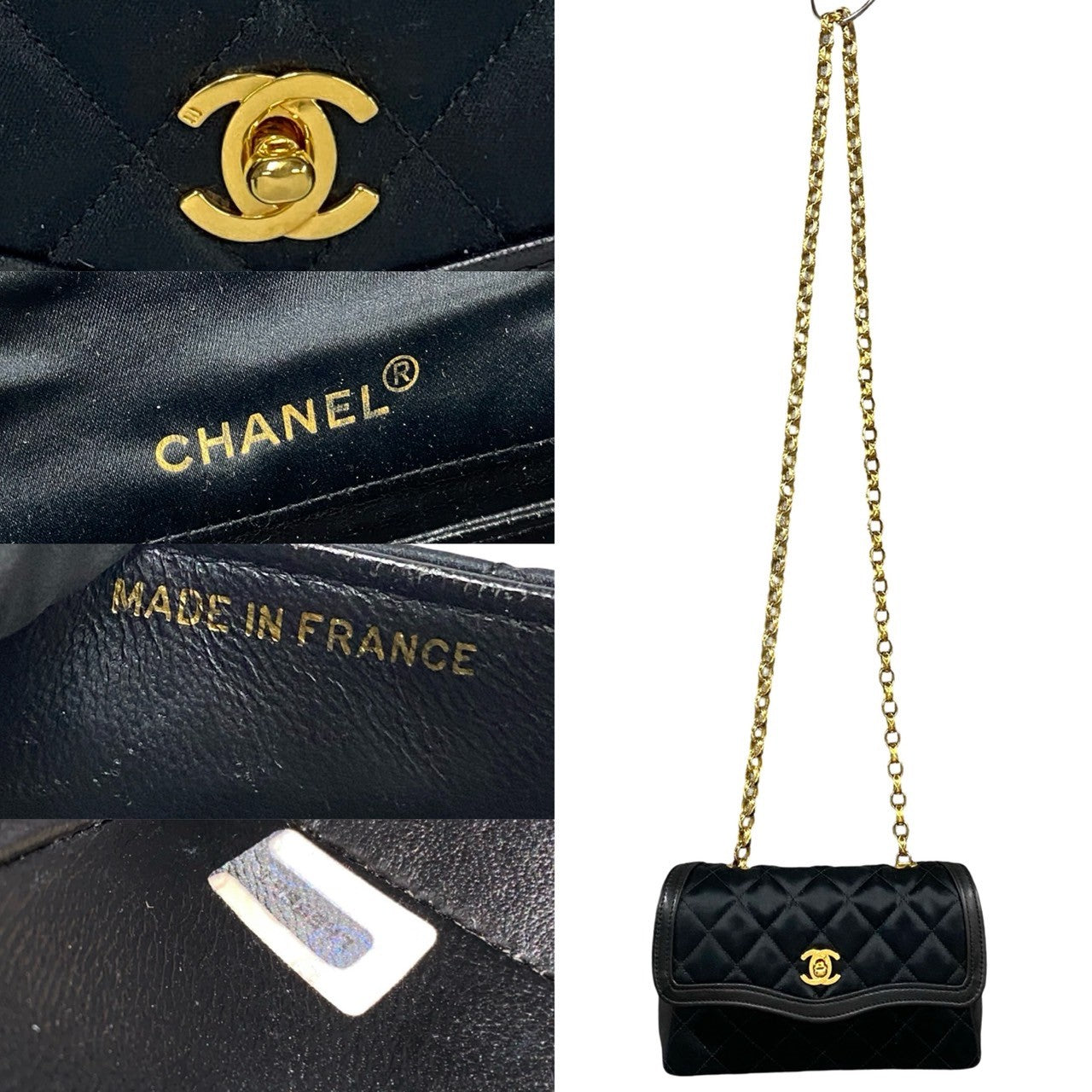 Chanel Shoulder Bag Leather, Satin Black Coco Mark Matrasse Women Used Authentic