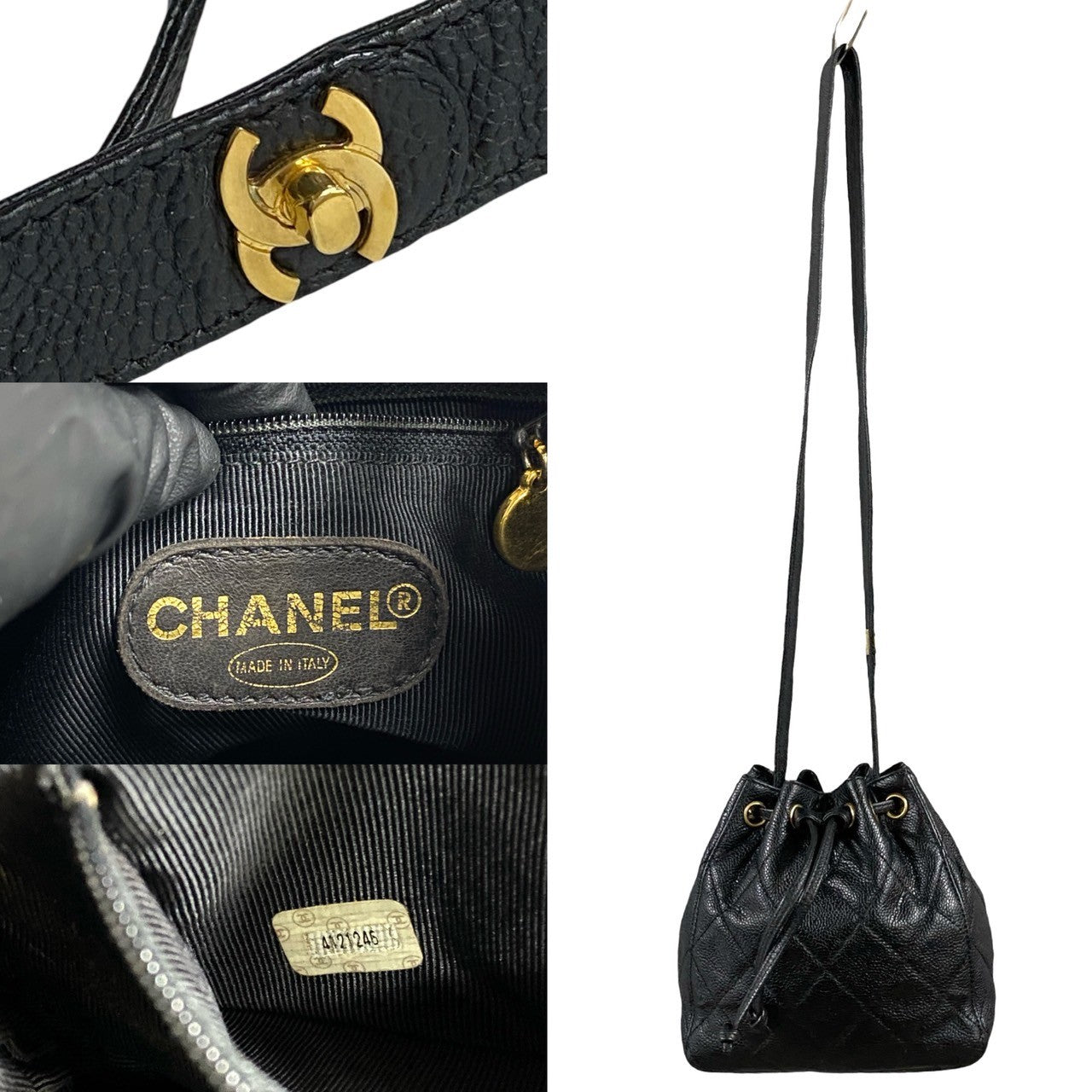 Chanel Shoulder Bag Matt Caviar Skin Black Coco Mark Metal Matrasse Women Used Authentic