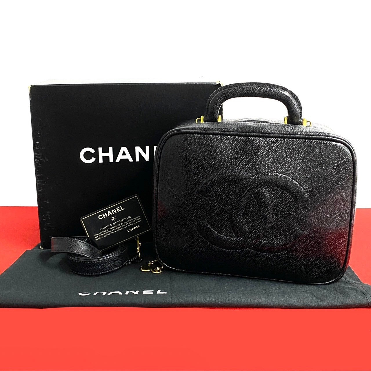 Chanel Shoulder Bag Matte Caviar Skin, Leather Black Coco Mark Women Used Authentic