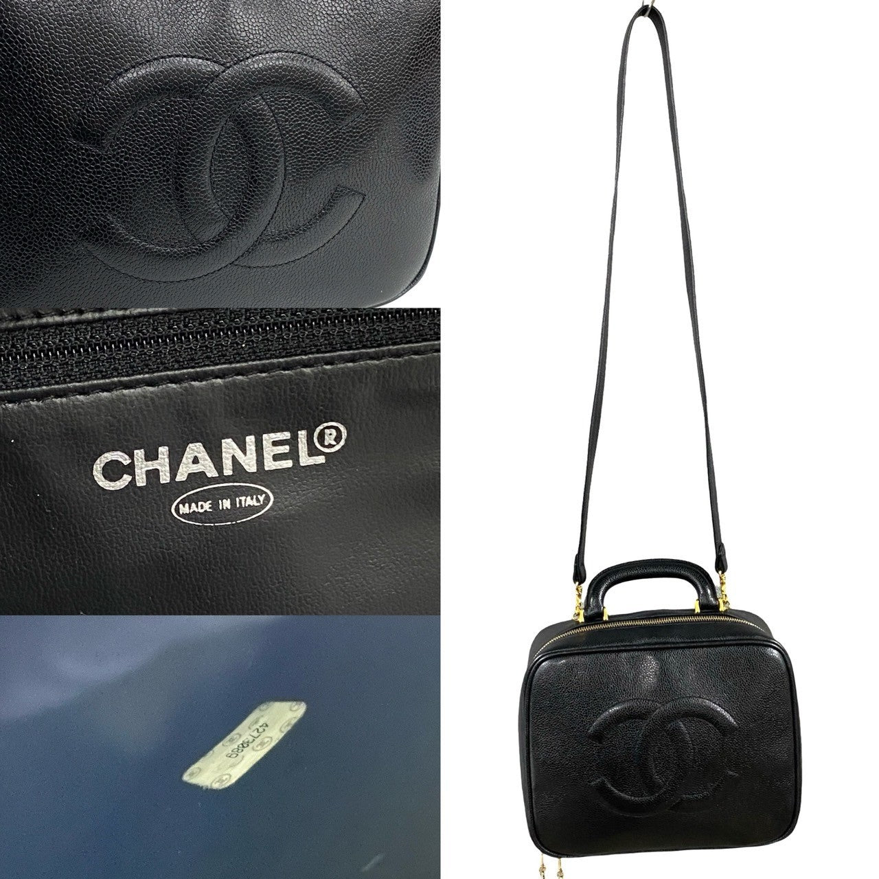 Chanel Shoulder Bag Matte Caviar Skin, Leather Black Coco Mark Women Used Authentic