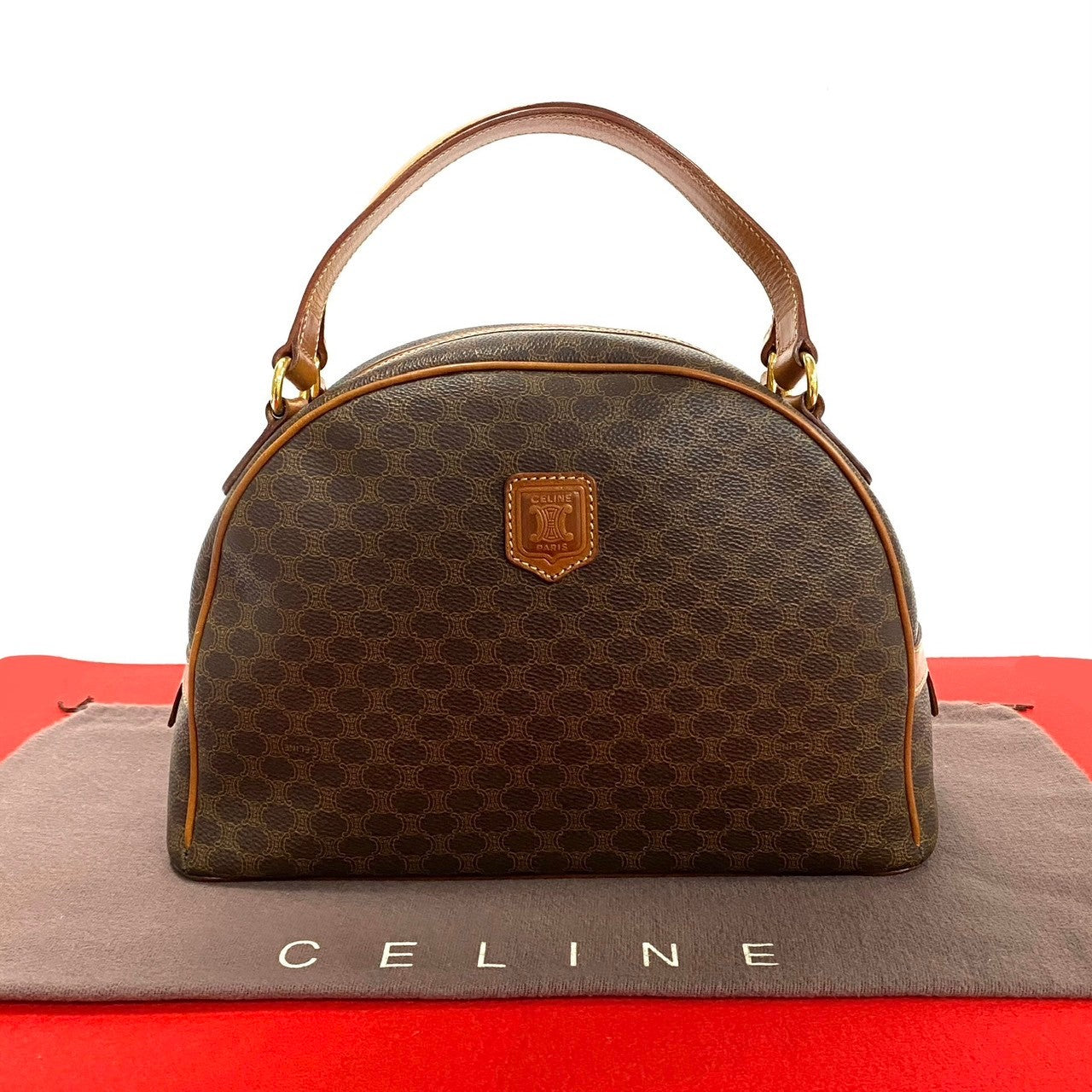 Celine Handbag Leather, Pvc Brown Macadam Blason Triomphe Pattern Women Used Authentic