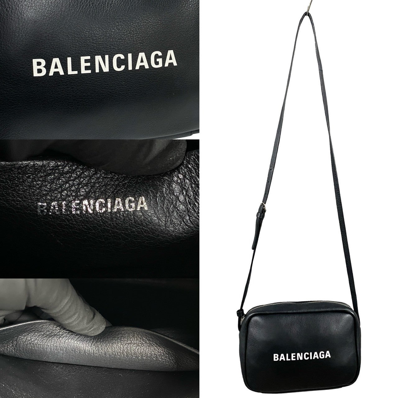 Balenciaga Shoulder Bag Leather Black Everyday Camera Bag Women Used Authentic