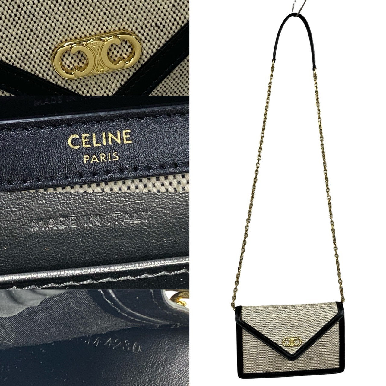 Celine Shoulder Bag Canvas, Leather Black Triomphe Chain Shoulder Women Used Authentic