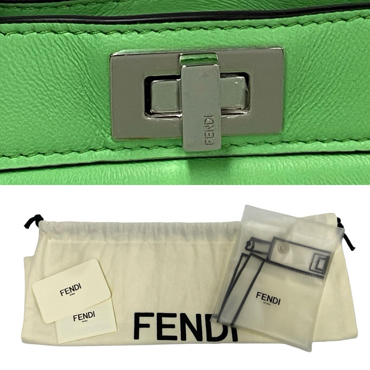 Fendi Shoulder Bag Leather Green Peekaboo I See You Petit Women Used Authentic