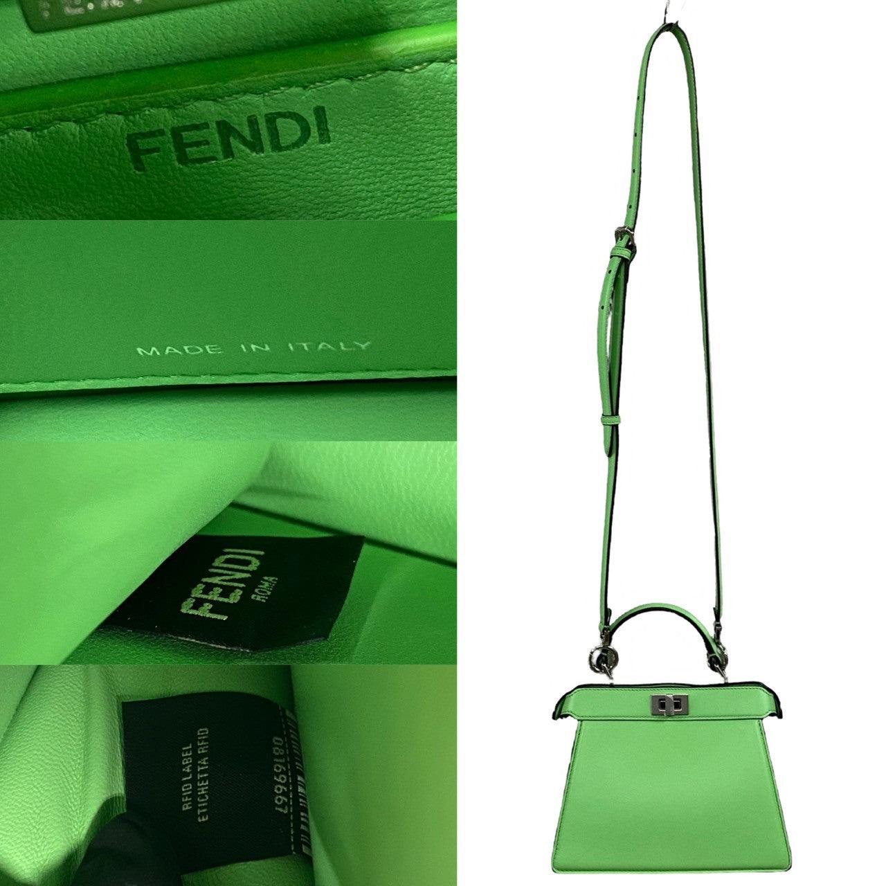 Fendi Shoulder Bag Leather Green Peekaboo I See You Petit Women Used Authentic