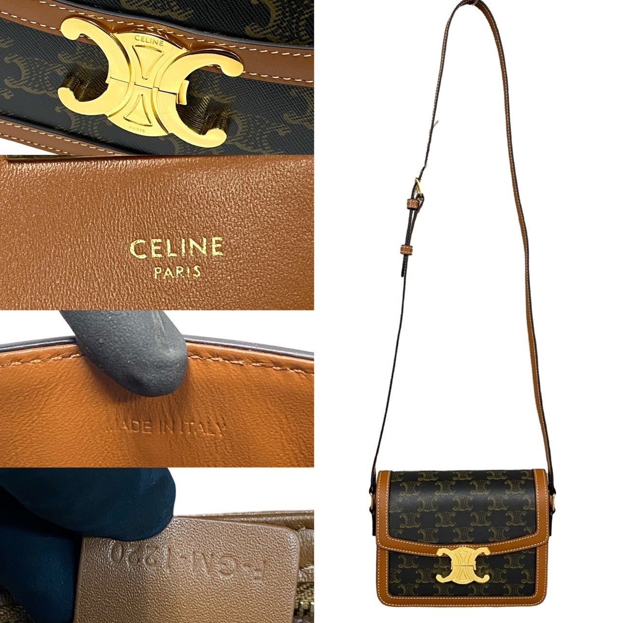 Celine Shoulder Bag Leather, Pvc Brown Triomphe Logo Metal Teen Triomphe Women Used Authentic