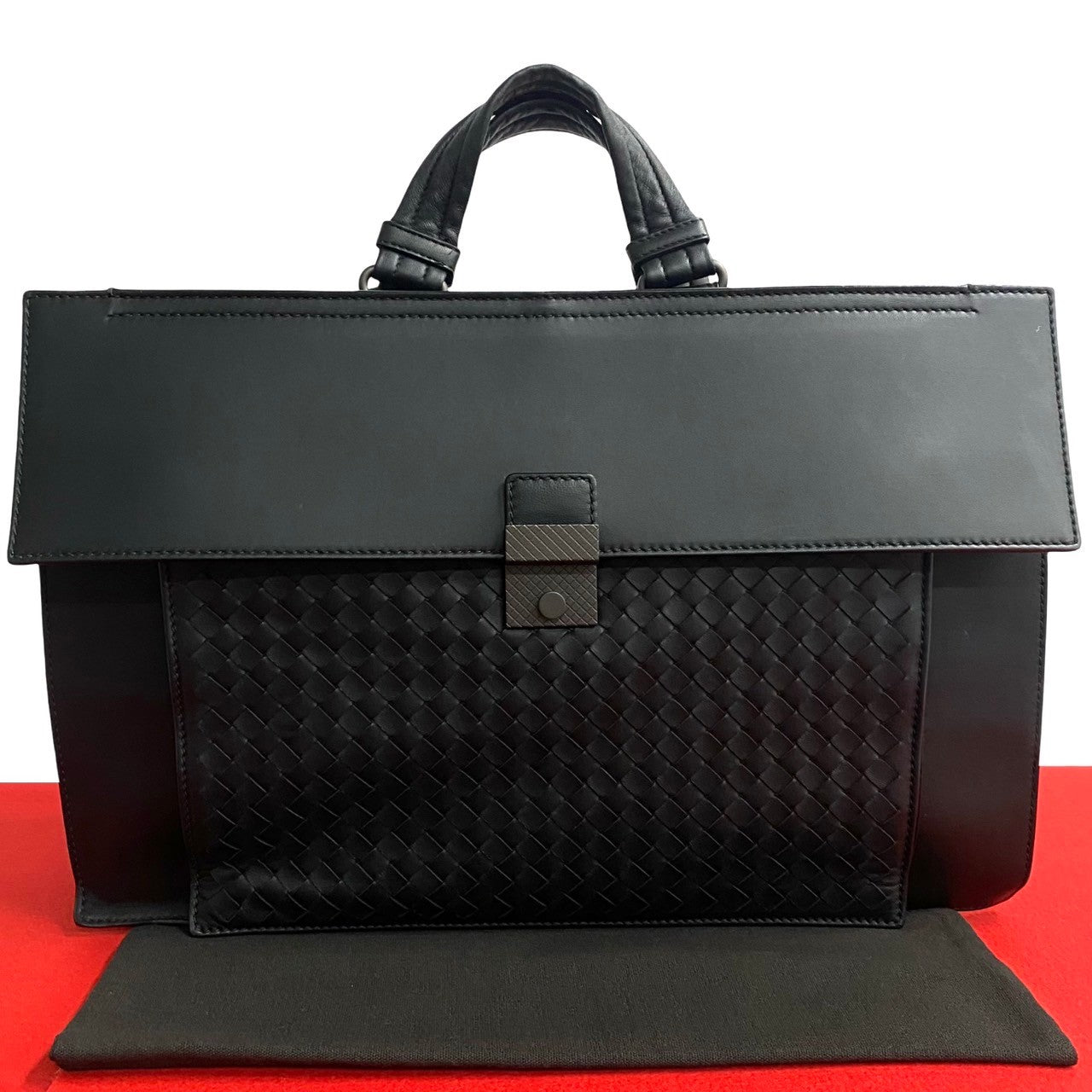 Bottegaveneta Business Bag Leather Black Intrecciato Women Used Authentic