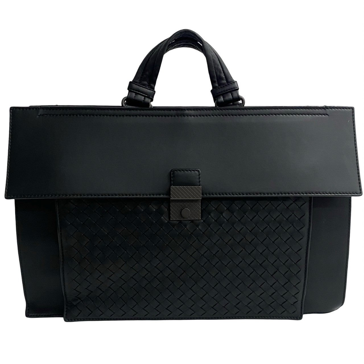 Bottegaveneta Business Bag Leather Black Intrecciato Women Used Authentic