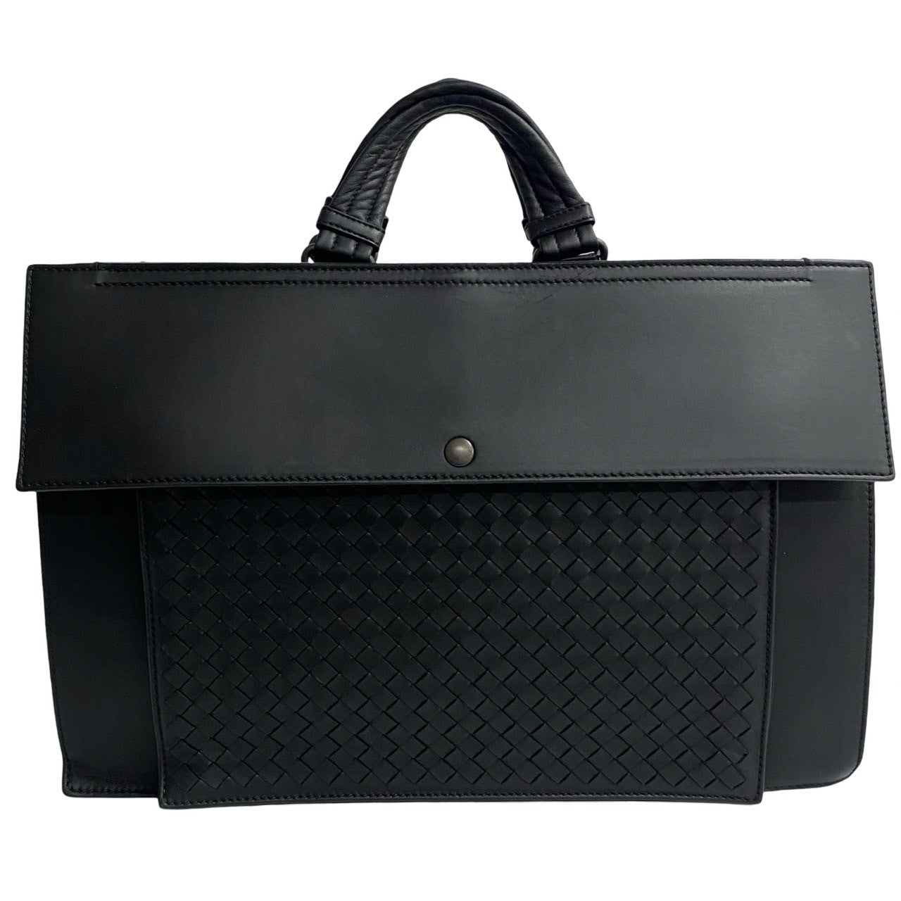 Bottegaveneta Business Bag Leather Black Intrecciato Women Used Authentic