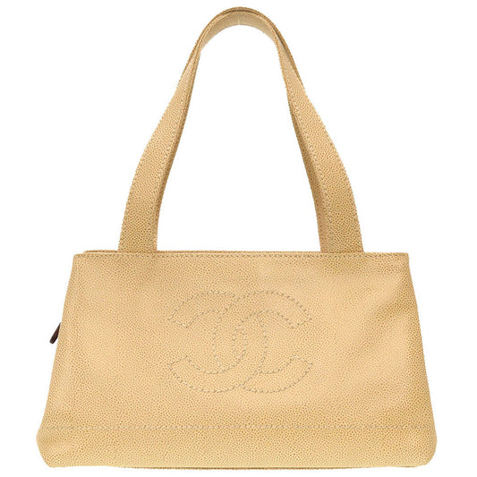 Chanel Tote Bag Caviar Skin Beige Coco Mark Women Used Authentic