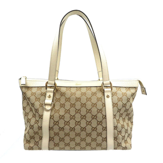 Gucci Tote Bag 141470 Gg Canvas, Leather Beige Abbey Line Women Used Authentic