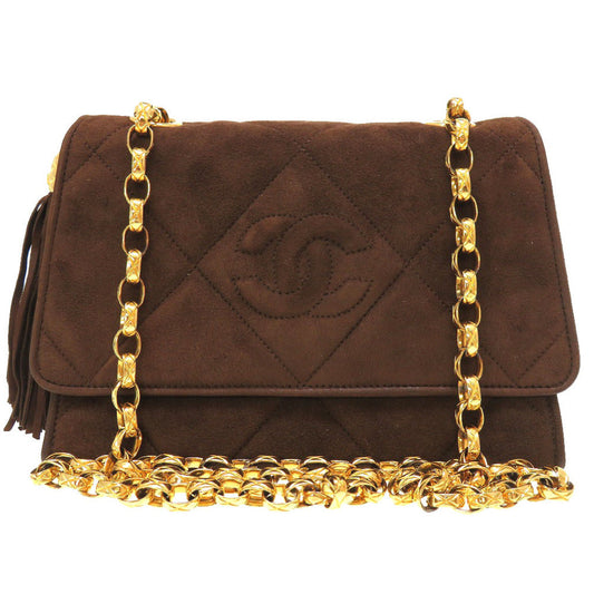 Chanel Shoulder Bag Suede Brown Matelasse Fringe Coco Mark Women Used Authentic