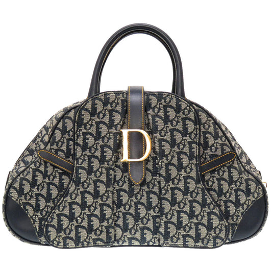 Christian Dior Boston Duffel Bag Canvas Navy Double Saddle Boston Duffel Bag Women Used Authentic