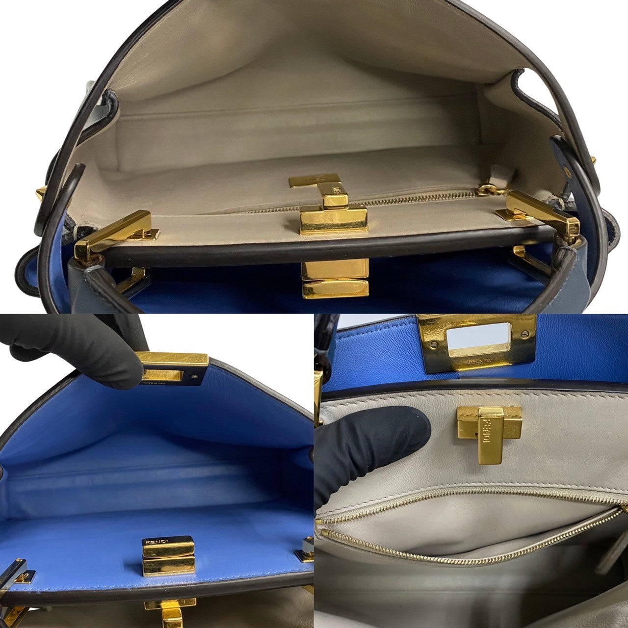 Fendi Shoulder Bag Leather Blue Peekaboo Iconic Essential Women Used Authentic