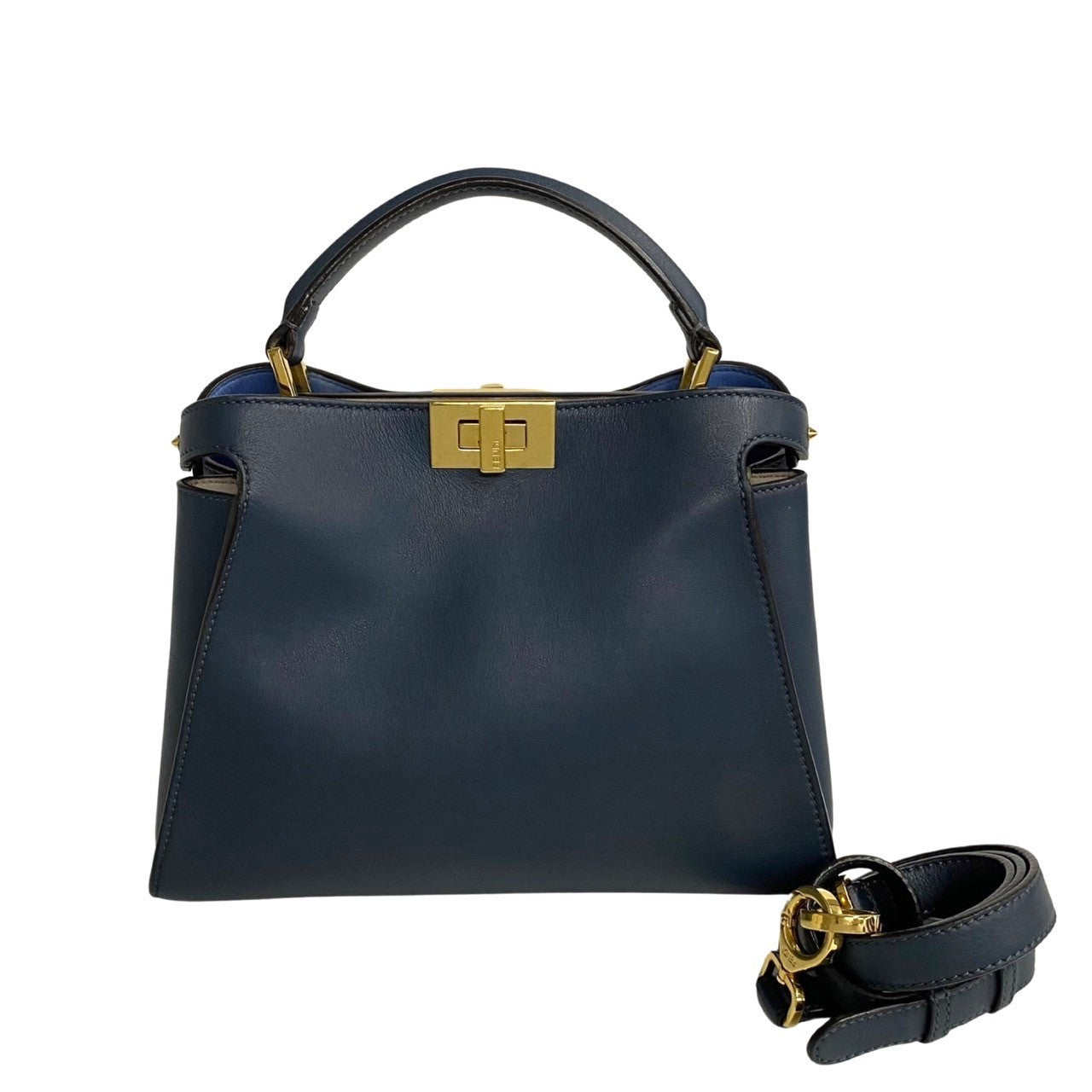 Fendi Shoulder Bag Leather Blue Peekaboo Iconic Essential Women Used Authentic