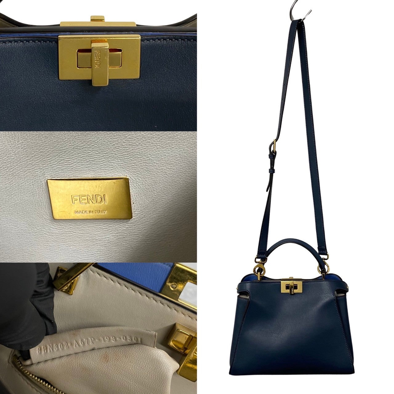 Fendi Shoulder Bag Leather Blue Peekaboo Iconic Essential Women Used Authentic