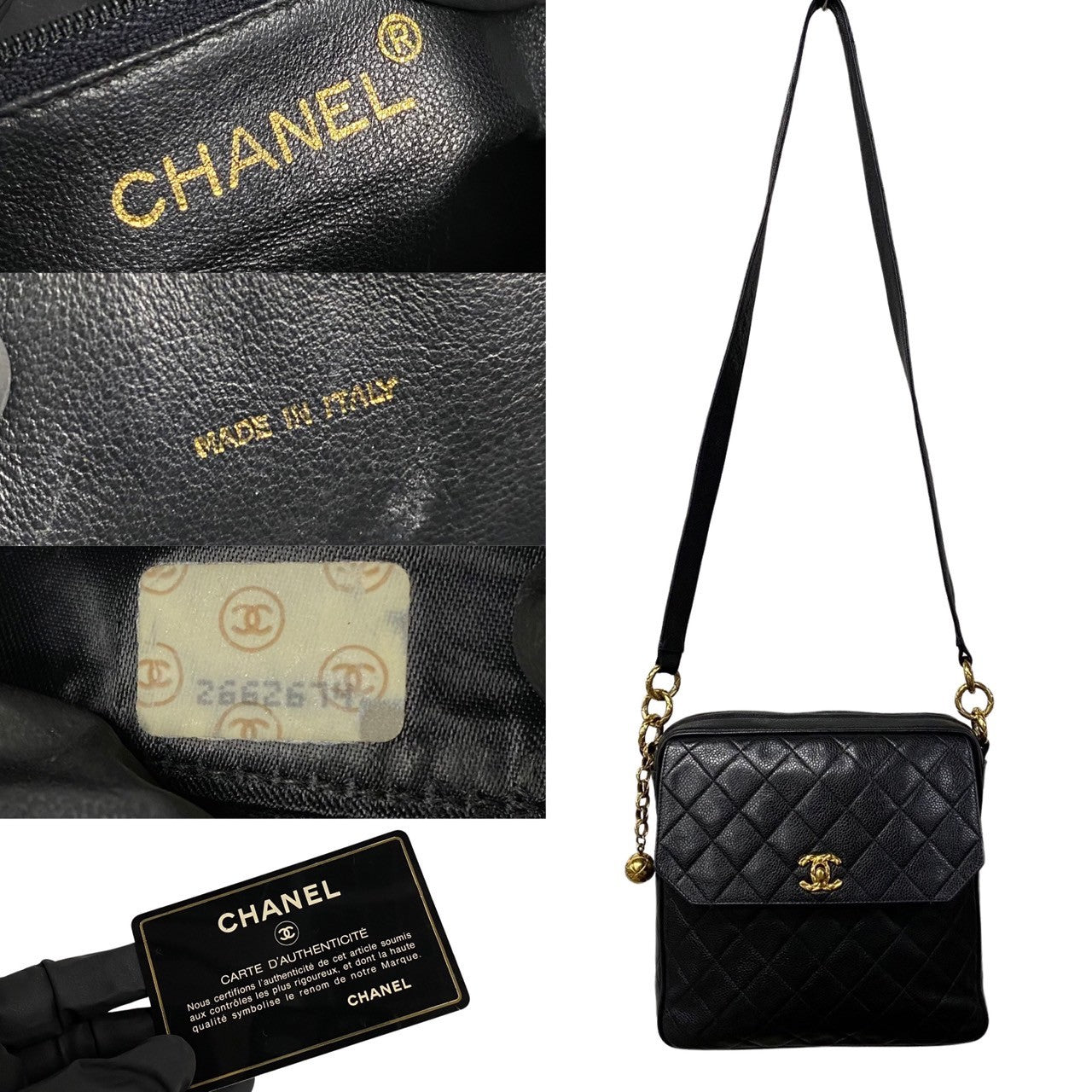 Chanel Shoulder Bag Leather Black Matrasse Caviar Skin Women Used Authentic