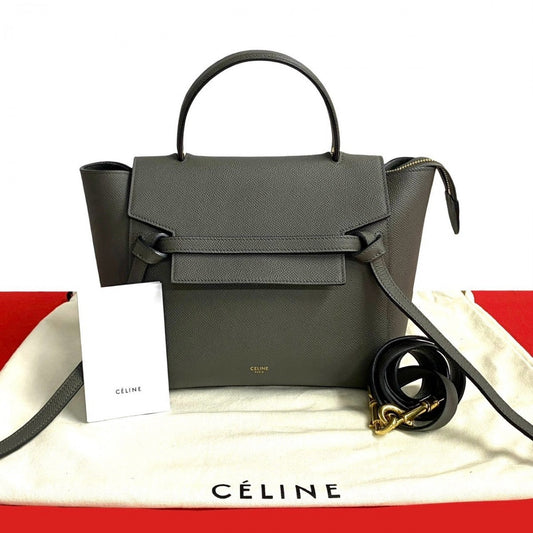 Celine Shoulder Bag Leather Gray Belt Bag Micro