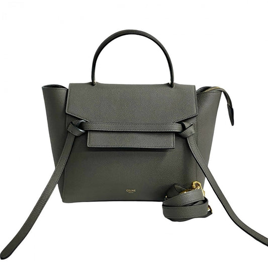 Celine Shoulder Bag Leather Gray Belt Bag Micro